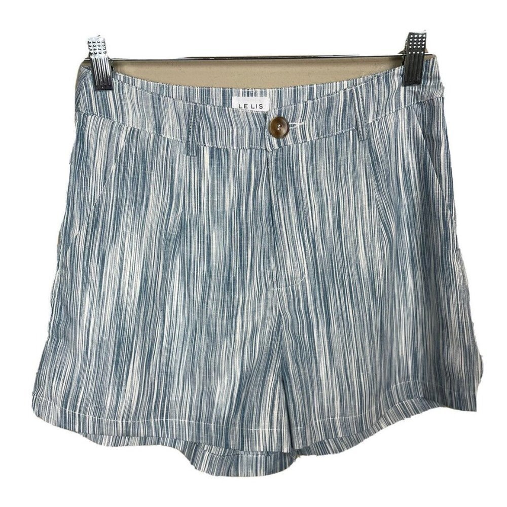 Le Lis High Rise linen blend lined blue white casual 2" shorts, sz S, EUC